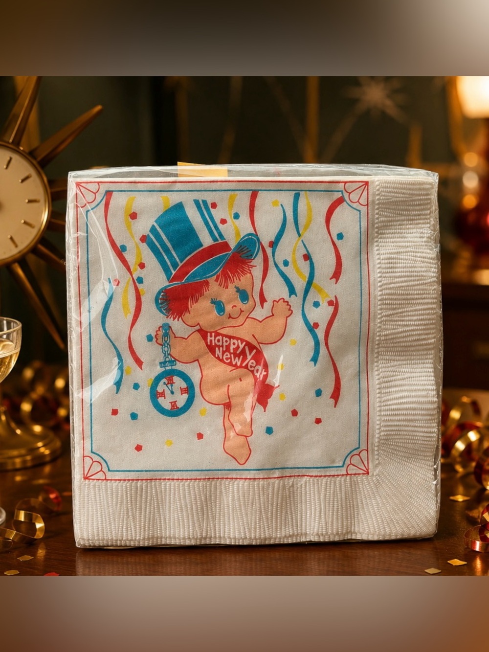 New Year Retro Baby Napkins Holiday Party Decor Cocktails 60’s Vintage